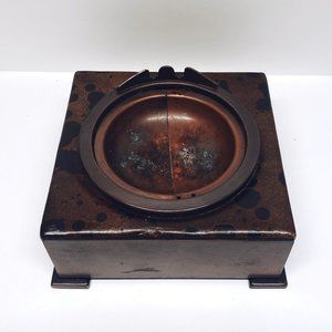 Vintage DUK - IT McDonald Ash Tray Metal Faux Leather Spotted 5" Square